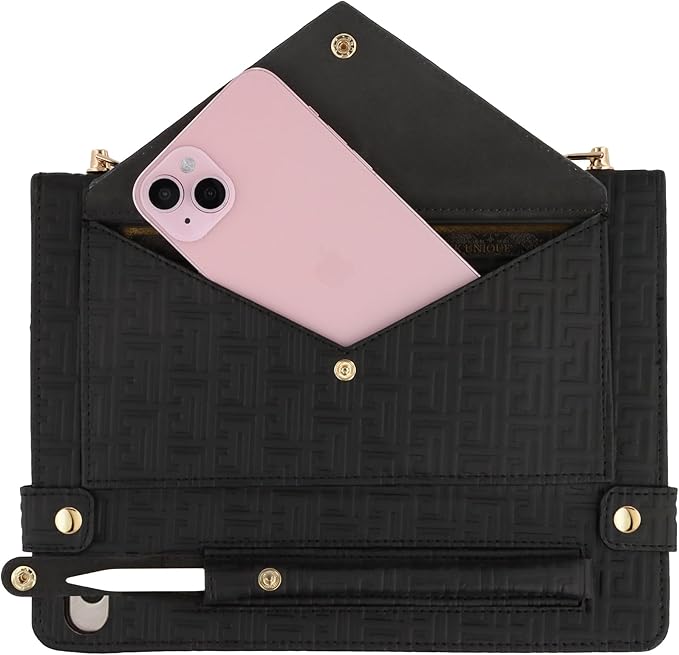 Handbag Case for iPad mini 5th 4th 3rd 2nd 1st Generation (Prior to 2019), Techcircle Elegant Crossbody Folio Stand Wallet Case with Pencil Holder, Card Slots, Hand Strap, Shoulder Strap, Black