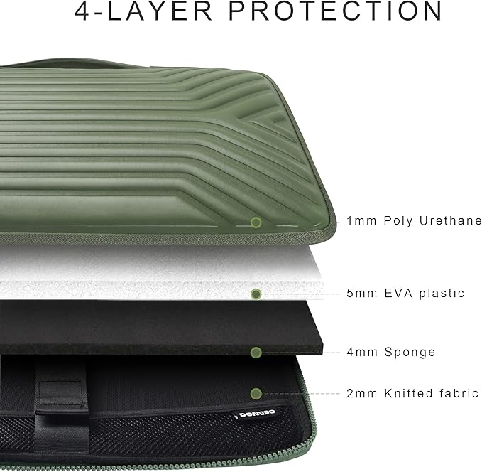 DOMISO 15.6 Inch Laptop Sleeve Case, Shockproof Waterproof Soft EVA Protective Bag with Handle, Lightweight Carrying Case for MacBook, Dell, HP, Lenovo, ASUS, Olive