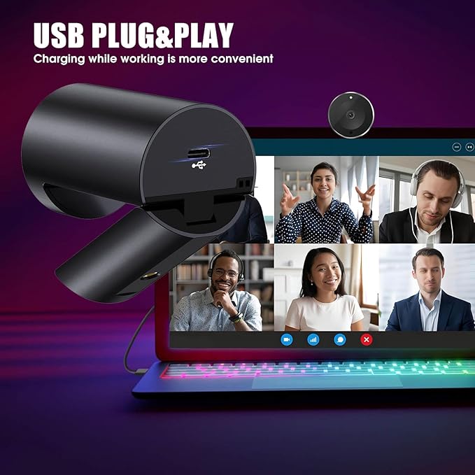 4K Webcam, UHD CMOS Sensor, Noise Canceling Mic, AI Autofocus, Adjustable FOV, Built-in Privacy Cover, Works for Teams, Zoom, Google Meet, PC/Mac/Laptop/MacBook/Tablet