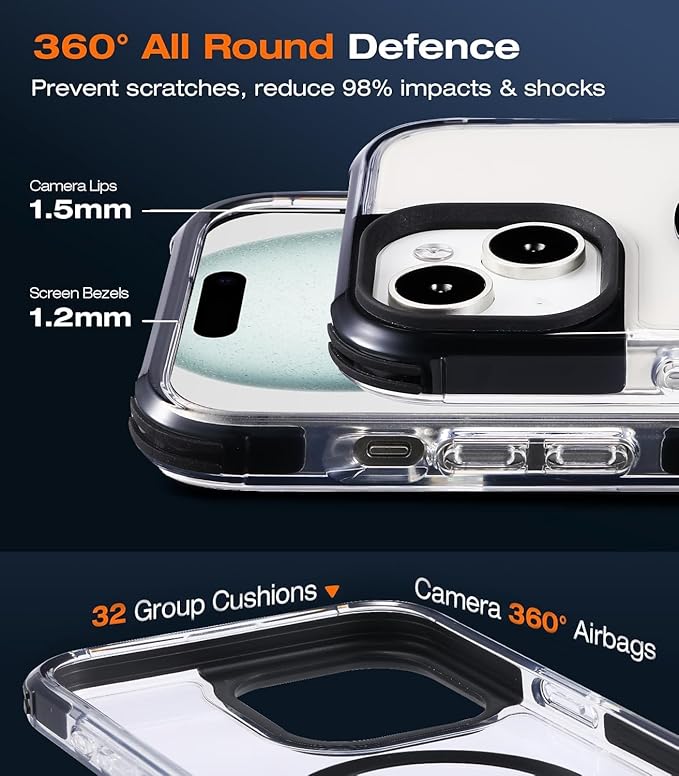 Tigowos for iPhone 15 Bumper Case Fits MagSafe 15FT Drop Resistant Anti-Yellowing Heavy Duty Shockproof Back Cover Fits iPhone 15 Phone Cases 6.1", Clear