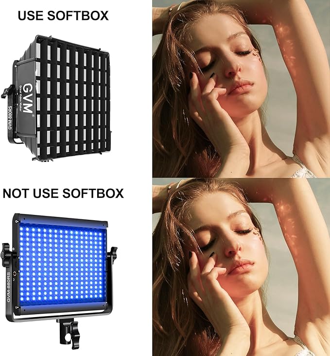 GVM RGB Photography Lighting Kits with 2 Softboxes, 880RS 60W Studio Lights with Bluetooth Control, 2 Packs Video Light with 18 Lighting Scenes, led Panel Lights for Video Recording, 8330lux/0.5M