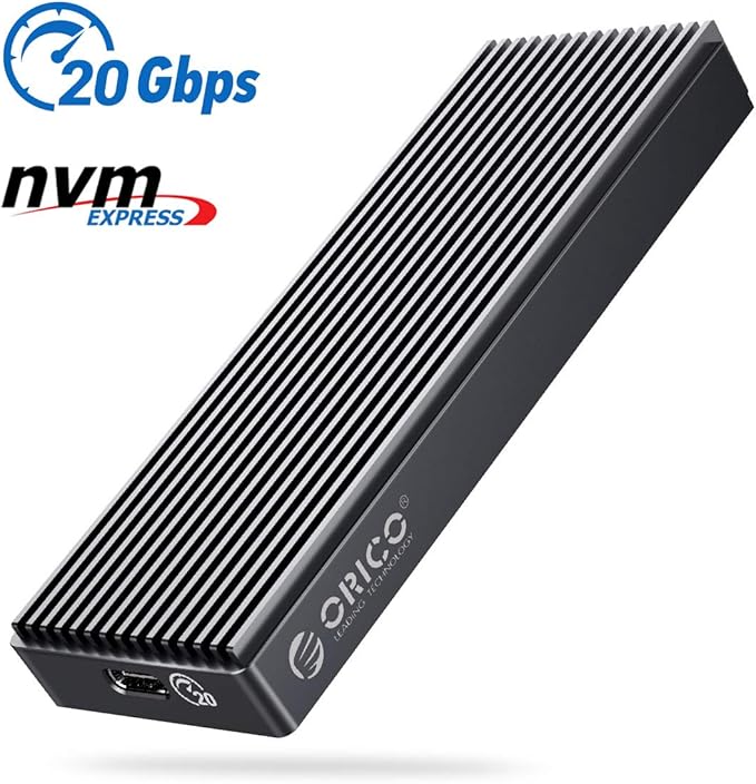 ORICO 20Gbps M.2 NVMe SSD Enclosure Adapter,USB3.2 Gen2 Type-C to NVMe PCI-E M-Key Solid State Drive Aluminum External Case for SSD Size 2230/2242/2260/2280, up to 4TB（M2PAC3-G20, Grey）