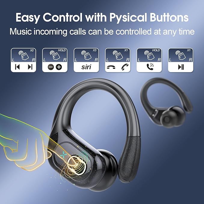 Wireless Earbuds 75hrs Bluetooth 5.4 Headphone Sport, 2026 Bluetooth Earbuds Stereo Deep Bass Over Ear Bud with Earhooks, ENC Noise Cancelling Mic, IPX7 Waterproof Earphone for Gym/Running/Workout