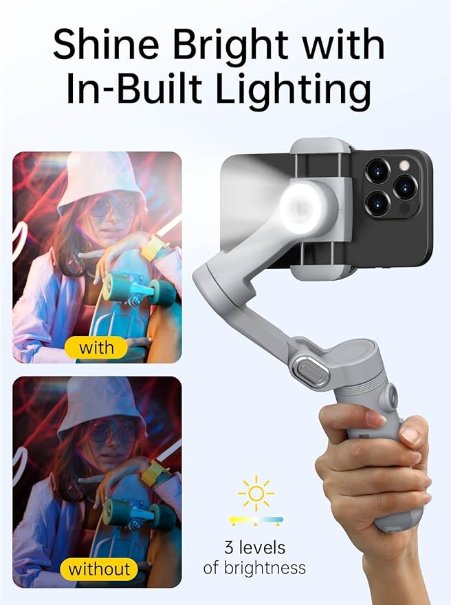 AOCHUAN Gimbal Stabilizer for Smartphone, 3-Axis Portable iPhone Gimbal w/OLED Display for iPhone/Andriod, Phone Gimbal with Face/Object Tracking for Tiktok YouTube Vlog-Smart X Pro Gray