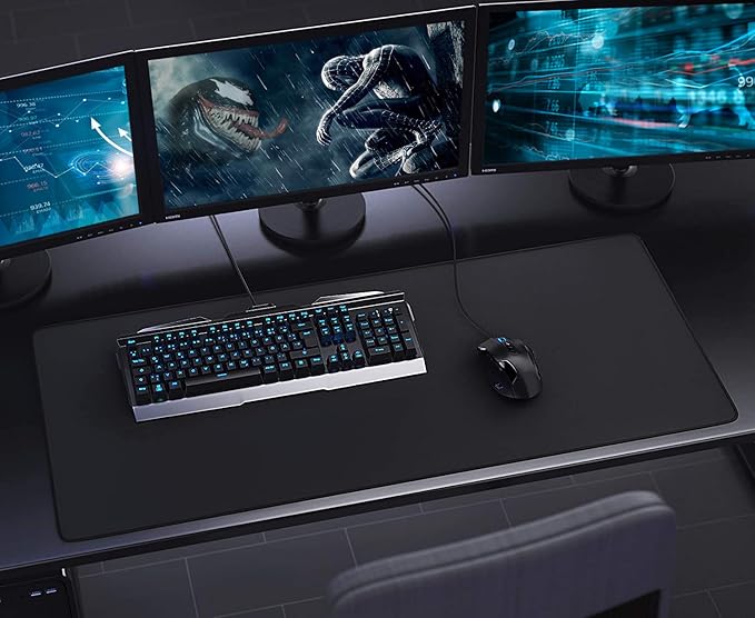 Large Extended Gaming Mouse Pad with Stitched Edges, (31.5X15.7In) Durable Non-Slip Natural Rubber Base, Waterproof Computer Keyboard Pad Mat for Esports Pros/Gamer/Desktop/Office/Home-Black