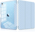 DONGKE for iPad Pro 11 inch Case – Fits M5 2025 / M4 2024, Shockproof Sparkling Glitter Acrylic Back, Pencil Holder, Trifold Stand, Auto Sleep/Wake & Touch ID Support - Blue Polka Dot