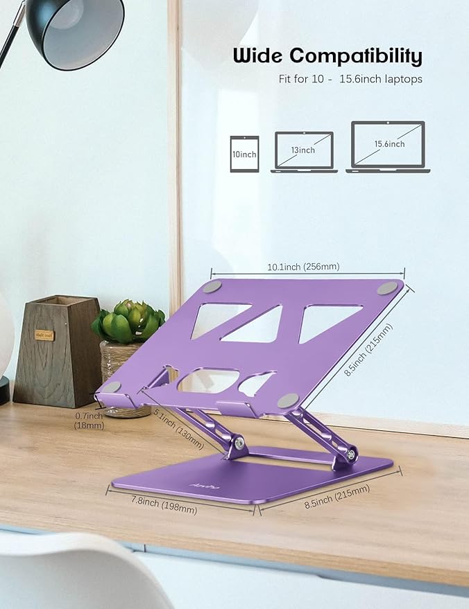 Aoviho Adjustable Laptop Stand for Desk,Portable Laptop Stand Holder and Riser,Foldable Aluminum Notebook Computer Stands for MacBook Air Pro HP Lenovo Dell Samsung Chromebook, 10-15.6 inch, Purple