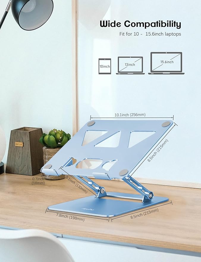 Aoviho Adjustable Laptop Stand for Desk,Portable Laptop Stand Holder and Riser,Foldable Aluminum Notebook Computer Stands for MacBook Air Pro HP Lenovo Dell Samsung Chromebook, 10-15.6 inch, Sky Blue