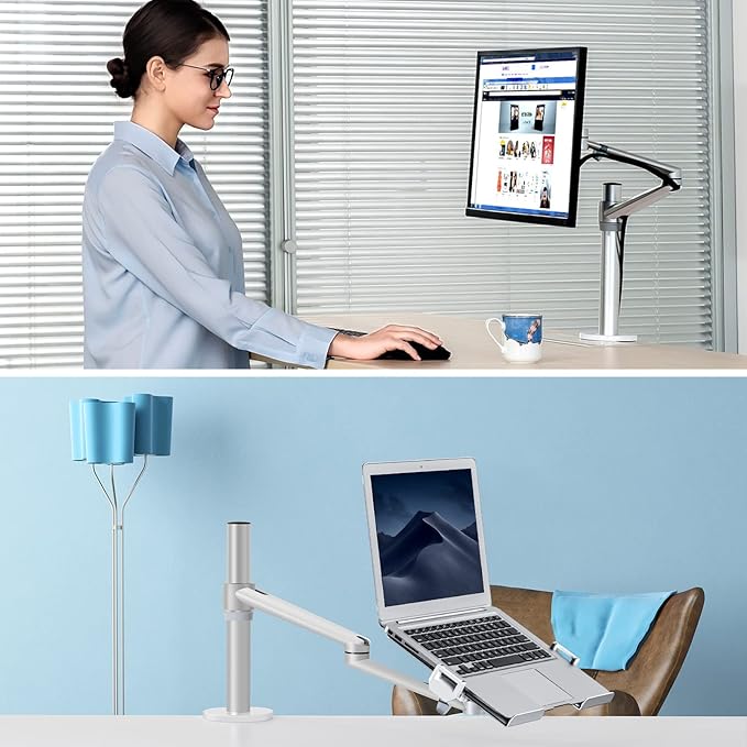 Viozon Laptop/Notebook/Projector Mount Stand,Height Adjustable Single Arm Mount Support 12-17 inch Laptop/Notebook/Tablet, Free Removable VESA 75X75 and 100X100 for Monitor 17-32 inch (Silver)