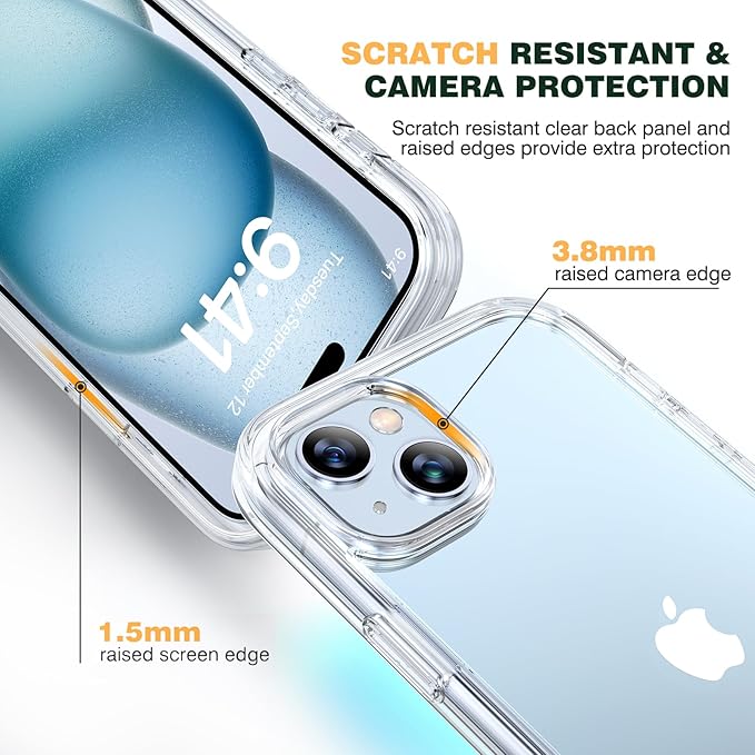 Diaclara Designed for iPhone 15 Case, Full Body Rugged Case with Privacy Built-in Touch Sensitive Anti-Scratch Screen Protector, with Camera Lens Protector for iPhone 15 6.1", Clear