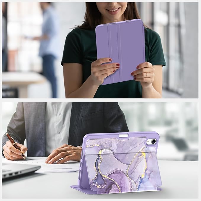 Supveco Case for iPad mini 7 (A17 Pro) 2024/iPad Mini 6 2021 8.3 Inch with Pencil Holder-[Auto Wake/Sleep],Slim Protective Case with Soft TPU Back Cover for iPad mini 7th/6th Generation-Lilac