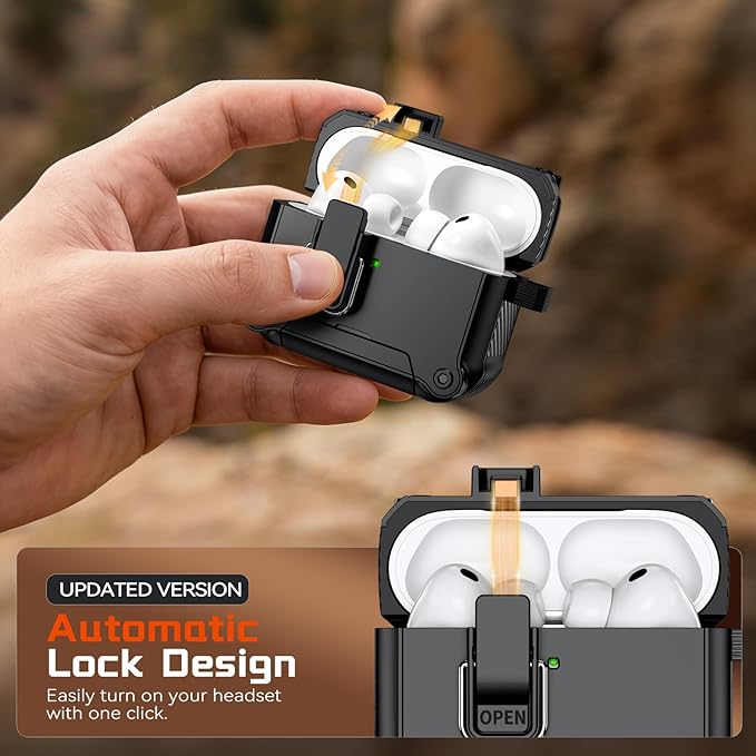 Inesore Compatible with AirPods Pro 3 Generation Case,Secure Lock & Phone Stand Design,Compatible with MagSafe,Automatic Snap Switch Secure Cover for New AirPods Pro 3rd (2025)-Black