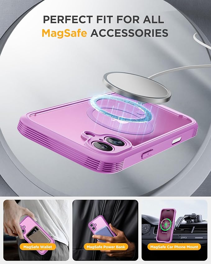 Miracase for iPhone 16 Case 6.1'', [Bubble Free] Full-Body Bumper Phone case with Built-in Full Glass Screen &Camera Control,No Gap,Compatible with MagSafe,Drop Proof 16 Cover,Pink