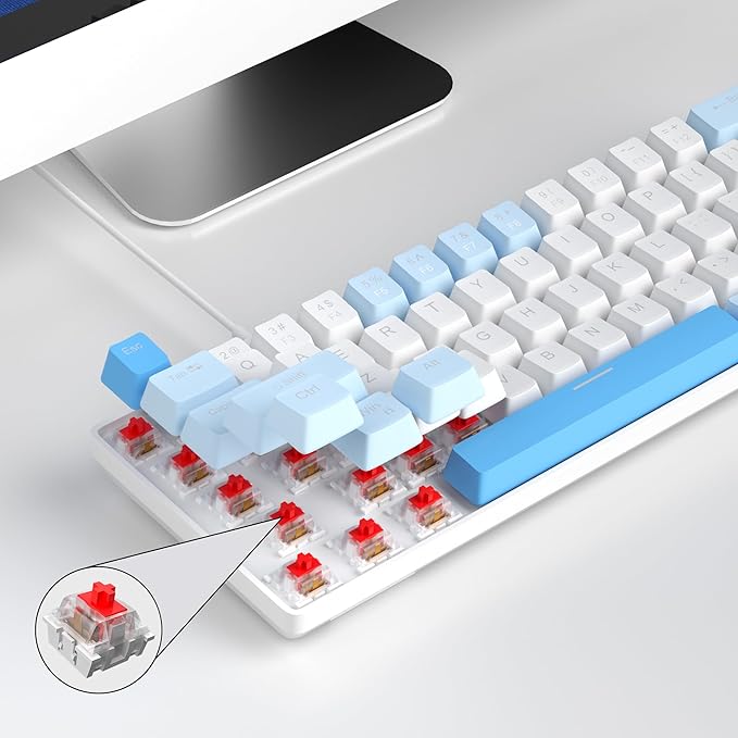 MageGee Portable 60% Mechanical Gaming Keyboard, MK-Box LED Backlit Compact 68 Keys Mini Wired Office Keyboard with Red Switch for Windows Laptop PC Mac - Sky Blue
