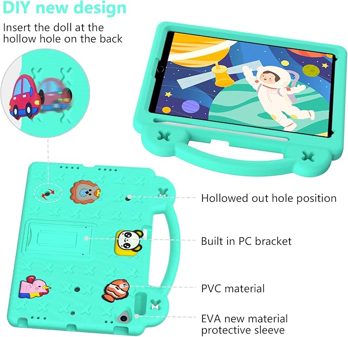 Dteck for iPad 9th/8th/7th Generation 10.2" Kids Case,Cartoon Panda Shockproof Rugged Lightweight Convertible Handles Stand Kid Friendly Case with Pencil Holder for iPad 10.2 2021/2020/2019,Mint Green