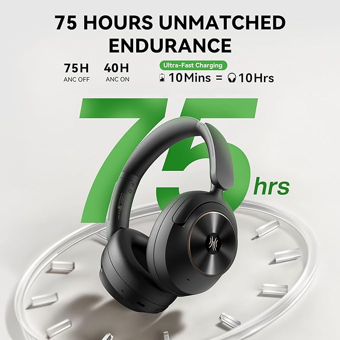 OneOdio Focus A6 Hybrid Active Noise Cancelling Headphones, 75H Playtime, LDAC Hi-Res Lossless Audio, Bluetooth 6.0, Dual Mic ENC Call, Support Wired ANC via USB-C, Wireless Over Ear Headphones