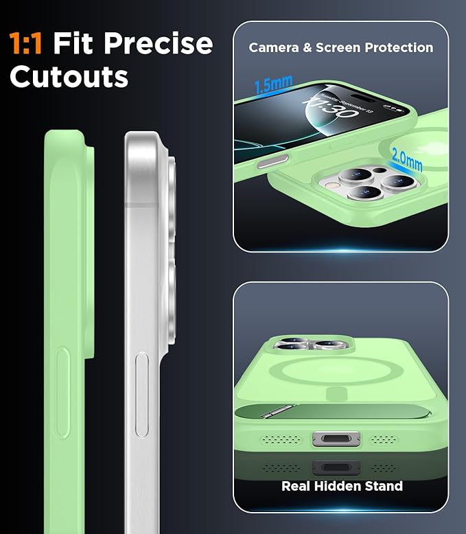 Magnetic Compatible with iPhone 16 Pro Max Case, [Built-in Invisible Kickstand][Compatible with MagSafe][Military Grade Shockproof] Slim Translucent Matte Phone Case for iPhone 16 Pro Max 6.9"