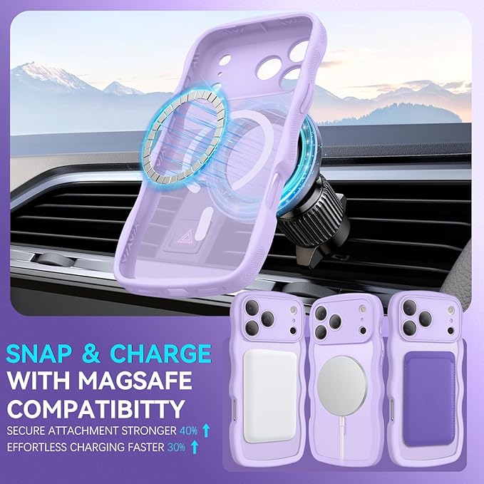 BENTOBEN Magnetic for iPhone 17 Pro Max Case, Cute Wavy [Full Camera Protection][Compatible with MagSafe] Matte Anti-Slip Bumper Women Girls Boys Protective Cover for 17 ProMax 6.9", Lavender Purple