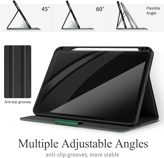 auaua Case for iPad Pro 11 Inch (M5/M4) 2025/2024, with Pencil Holder and Pocket, Multiple Angles Viewing, Magnetic Closure, Auto Sleep/Wake (Green)