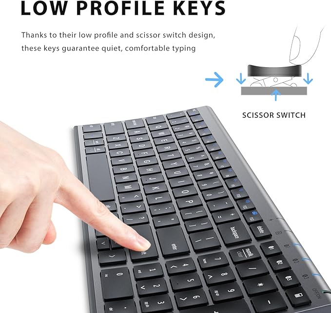 iClever BK10 Bluetooth Keyboard, Wireless Rechargeable Ultra-Slim Keyboard with Long Battery Life, Compatible with iOS, Android, Windows, Mac for iPad, Tablet, Laptop, PC, Phone (Gray Black)