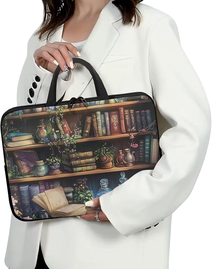 Vintage Bookshelf Laptop Case Sleeve for Women Laptop Bag Computer Carrying Case Book Lover 17 Inch Computer Protective Notebook Case Cover