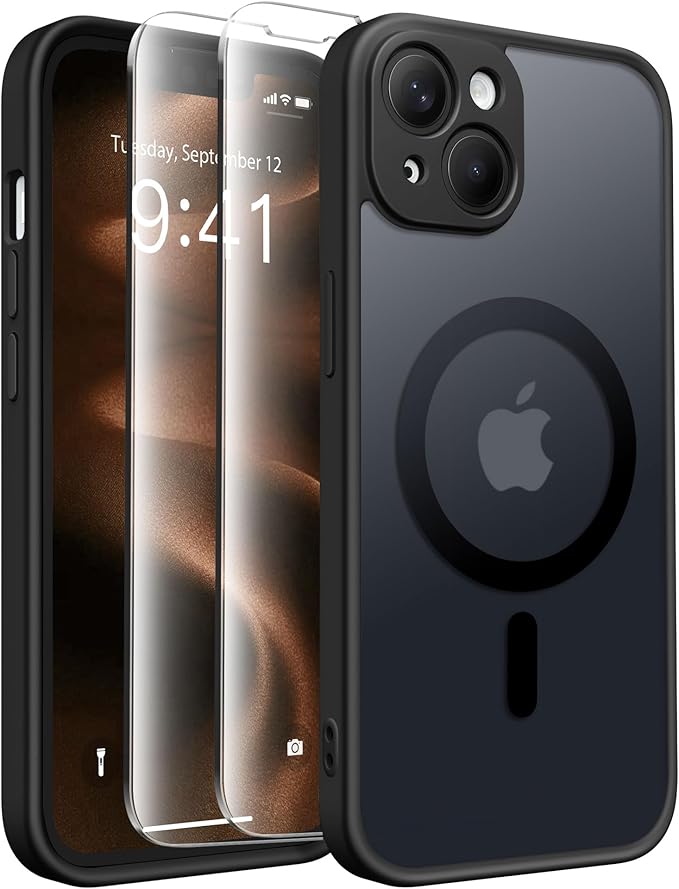 CAPRARO Magnetic for iPhone 14 Case, [Compatible with MagSafe] [Full Camera Protection] Shockproof Protective Slim Translucent Matte Phone Case for iPhone 14 6.1'', Black