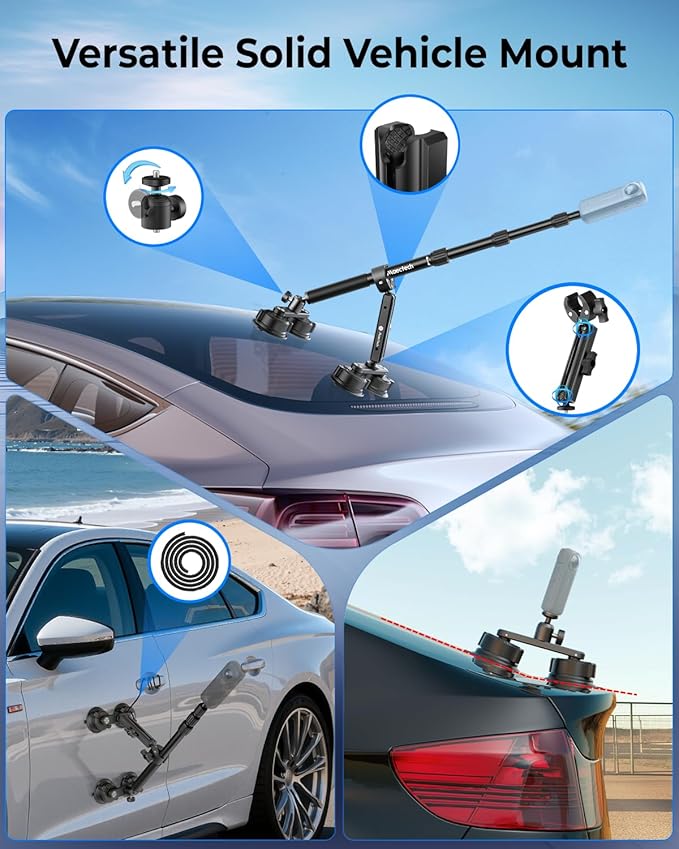 Four Suction Cup Car Mount Pro for Insta360 Upgraded Thickened Selfie Stick Adjustable Double-Layer Suction Cup for GoPro Action Camera Mounts for insta360 X5 Accessories Ultra