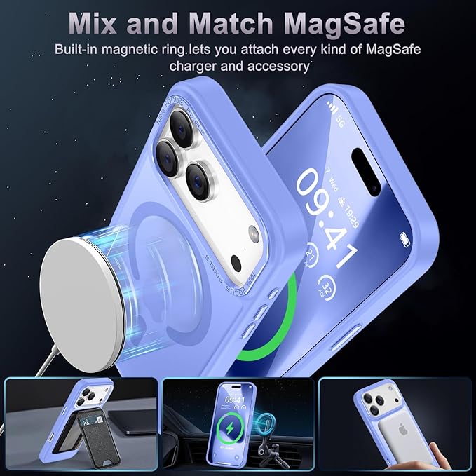 Newfuture Magnetic for iPhone 17 Pro Case [Compatible with Magsafe] [Military Grade Drop Protection] Translucent Matte Anti-Scratch Shockproof Protective Phone Cover 6.3 Inch, Light Purple