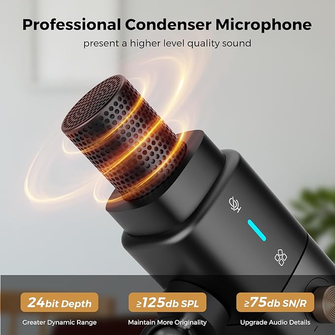 NearStream AM25X Gen2 XLR/USB Condenser Microphone with Noise Canceling/Volume Control/Headphone Jack/Mute, Podcast Microphone for PC/Audio Mixer, Desktop Mic for Stream/Podcast/Gaming/Music Record