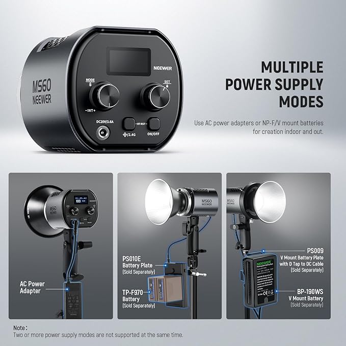 NEEWER MS60 LED Video Light with 2.4G/APP Control, 65W 5600K Daylight Mini COB Continuous Output Lighting, 40000lux/1m, CRI 97+/TLCI 98+, 9 Scenes, 0-100% PWM Dimming, Bowens Mount Adapter