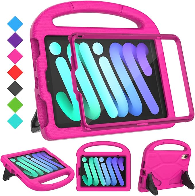 SUPLIK Kids Case for iPad mini 7 (A17 Pro) 2024 & iPad mini 6 (A15) 2021, 8.3-inch iPad mini 6th/7th Generation Case with Screen Protector, Durable Shockproof Kids Cover with Handle Stand, Pink