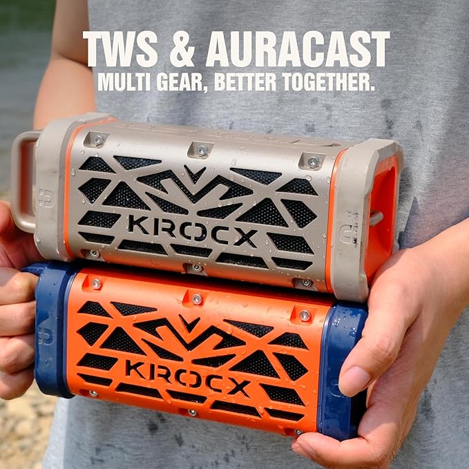 TRAVOR Magnetic Bluetooth Speaker, 45W Rugged All-Aluminum Outdoor Portable Speaker, BassUp, IP68 Waterproof Wireless Speaker for Golf Cart, Camping, Beach, TWS, 25H Playtime, Desert Champagne