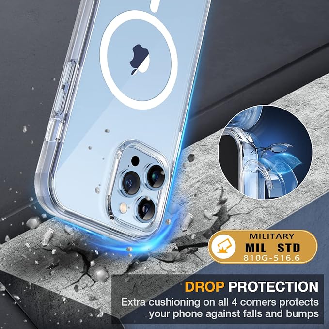 Miracase iPhone 13 Pro Max Glass Case - 2023 Upgrade Full-Body Clear Bumper with Magnetic Ring and 9H Screen Protector