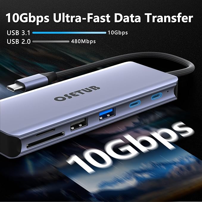 7-in-1 USB C Hub with M.2 NVMe SSD Enclosure, 10Gbps USB-C/3.1 Gen2, 100W PD, USB 2.0, PCIe 3.0 Support for MacBook Pro & Type-C Devices