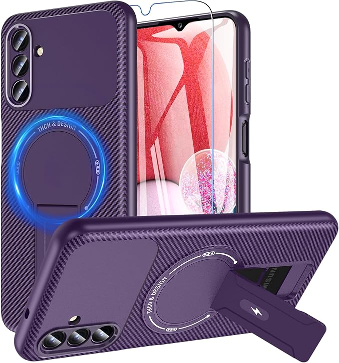 OWKEY Case Samsung Galaxy A13 5G, Magnetic Phone Case with Stand & Screen Protector, Anti-Fingerprint Shockproof Protective Case for Samsung A13 (Purple)