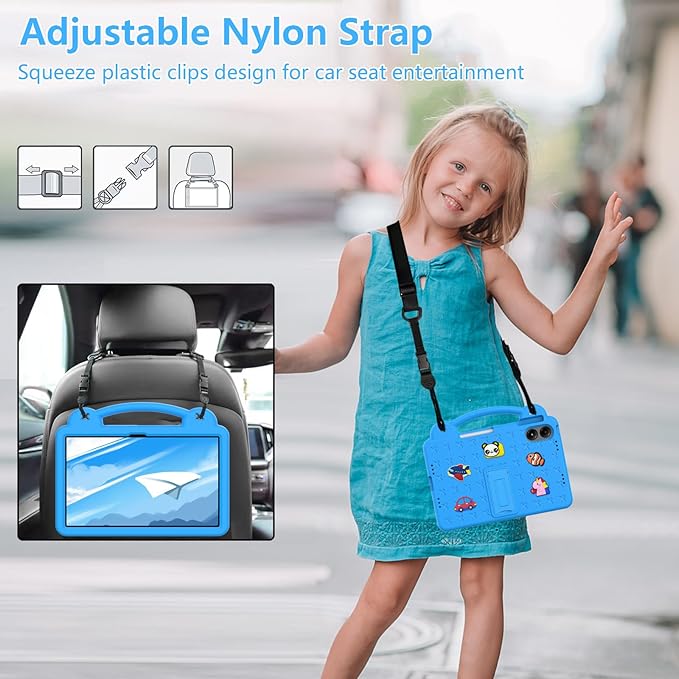 AKABEILA Compatible with Xiaomi Redmi Pad Pro 12.1 2024 Tablet Case, Kids Friendly Universal Lightweight Shockproof Protective Case with Shoulder Strap & Stand Handle Sky Blue