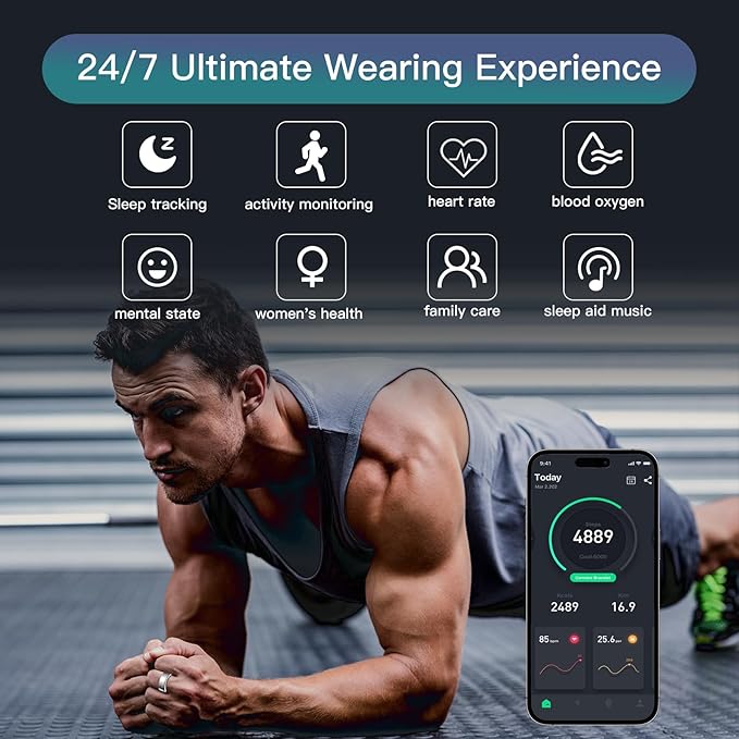 Smart Ring Health Tracker for Women Men, Sleep Tracker with Heart Rate and Blood Oxygen, Fitness Ring for Activity Monitoring, 15 Days Battery, No Subscription, Titanium Alloy(Black, #10)