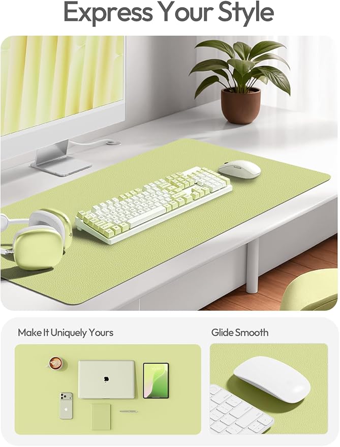 YSAGi Leather Desk Protector, Office Mat, Large Mouse Mat, Non-Slip PU Leather Blotter, Laptop Desk Pad, Waterproof Writing Pad for Office and Home (Peak Green, 47.2" x 23.6")