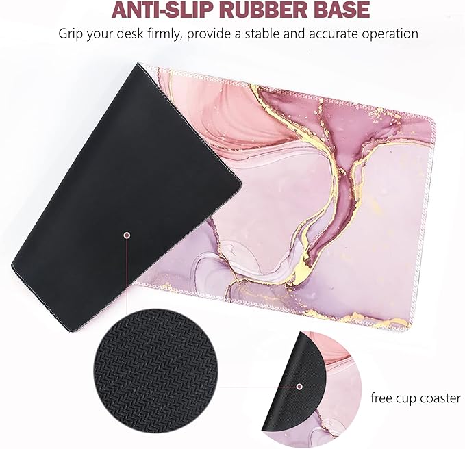 AIMSA Extended Gaming Mouse Pad, XL Large Keyboard Mouse Mat Desk Pad with Stitched Edges, Durable Non-Slip Base Mousepad for Home Office Work, 35x15.7inch, Pink Purple Marble