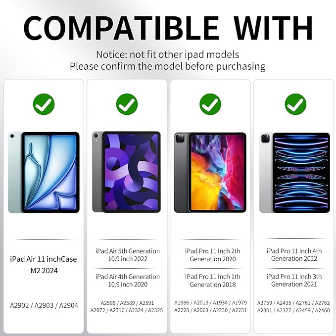Trifold Case for ipad Air 6th/7th 11 inch M2/M3 2024/2025 with Pencil Holder, ipad Pro 11 4th/3rd/2nd/1st Gen, ipad Air 5th/4th Gen 10.9 Cover, Shockproof Clear Back Cover, Cute Animals