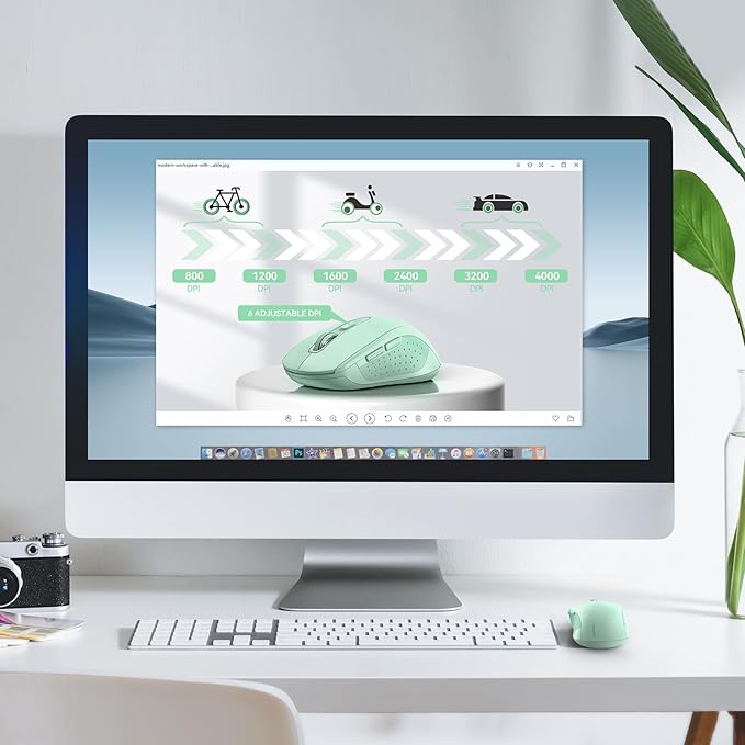 TECKNET Bluetooth Mouse, 4000DPI Wireless Mice for Laptop 2-in-1(BT 5.0/3.0+2.4Ghz) Computer Portable PC Mouse Wireless with USB Receiver for Mac (USB-A+Bluetooth, Green)