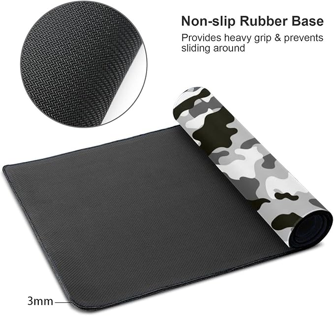 Black Grey and White Gaming Mouse Pad Large XL Camo Gray Long Extended Pads Desk Mat Camouflage Big Mousepad for Home Office Decor Accessories Gamer