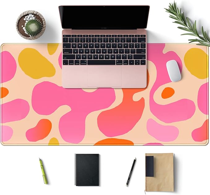 Pink Desk Mat Modern Abstract Large Mouse Pad XXL Cute Pink Desk Pad Keyboard Mat, Desk Accessories for Women Office Decor, Extended Mousepad 31.5''X15.7'' Non-Slip Rubber Base with Stitched Edges