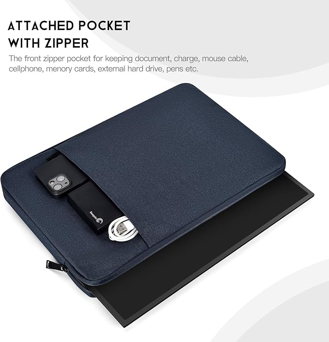 Portable Monitor Sleeve 15.6 16.1 inch, Padded Shockproof Carrying Case Bag for 15.6-16.1 inch Portable Display Monitors, Water-Resistant Laptop Bag Cover with Accessory Pocket -Navy Blue