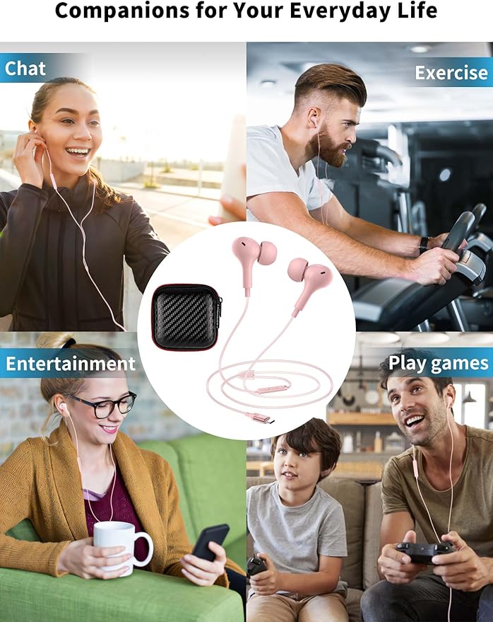 USB C Headphone for Samsung S26 S25 FE S24 A16 A17 Wired Earbuds Magnetic in-Ear Type C Earphone with Microphone Volume Control Bass Stereo Noise Canceling for iPhone 17 Pro Max 16 16e 15 Pixel 10a 9a