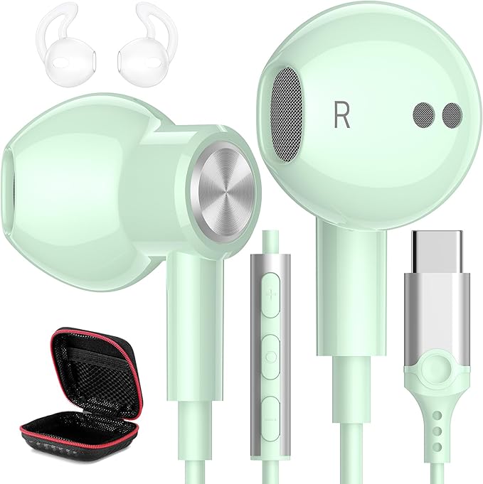 USB C Headphones Wired Type C Earphones for Samsung/Galaxy S26 S25 S24 Plus S23 S22 S21 S20 Ultra Magnetic Corded Earbuds for iPhone 15 Pro Max 16 16e 17 17e Air for Apple/Android Ear Buds Mint