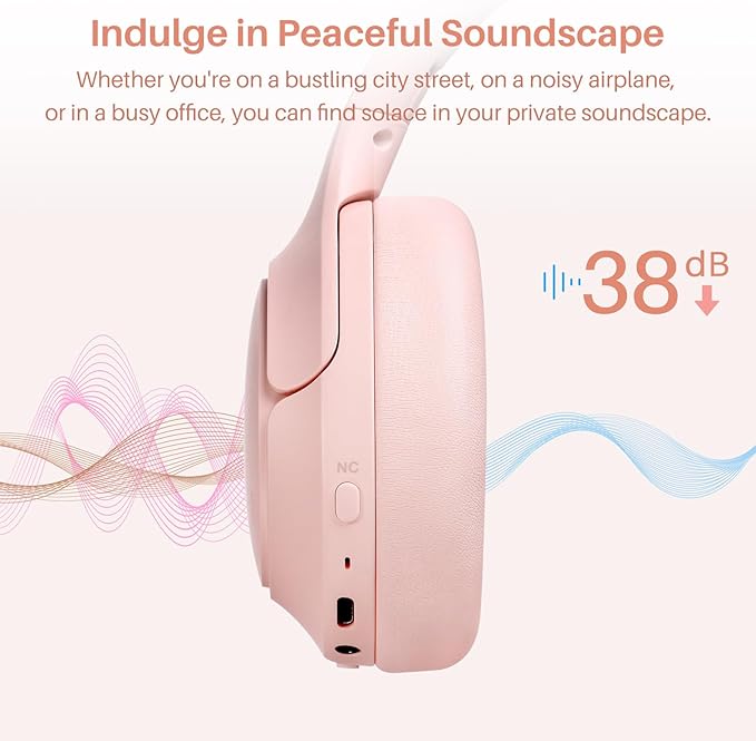 TOZO Hybrid Active Noise Cancelling Headphones, Wireless Over Ear Bluetooth Headset, 60H Playtime, Hi-Res Audio Custom EQ via App Deep Bass Comfort Fit Ear Cups, for Home Office Travel
