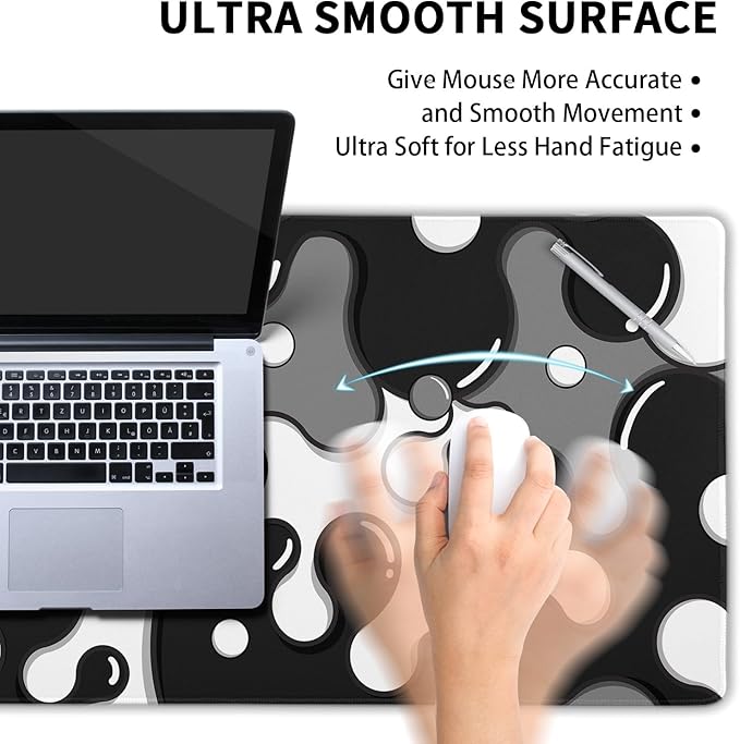 Black White Grey Mouse Pad XXL Anime Cool Geometric Japanese Extended Desk Mat 90X40 CM Non-Slip Rubber Base Stitched Edge Large Mousepad for Gaming Laptop Computer Desktop 35.4×15.7 Inch