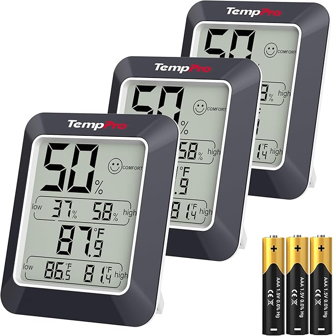 TempPro TP50W 3 Pieces Digital Hygrometer Indoor Thermometer Room Thermometer and Humidity Gauge with Temperature Humidity Monitor (Previously ThermoPro)