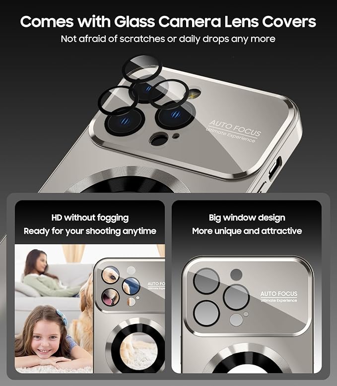 MAKAVO Magnetic for iPhone 13 Pro Max Case, Compatible with MagSafe, Built-in Camera Lens Protector, Logo View, Military Grade Drop Proof Phone Case Cover, Titanium Gray